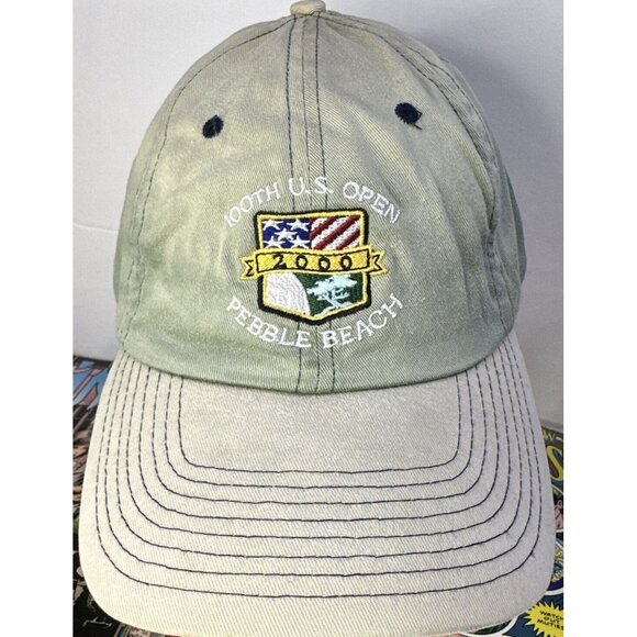 Vintage 2000 100th US Open Pebble Beach Golf Strapback Adjustable Hat Cap beige - Picture 2 of 5